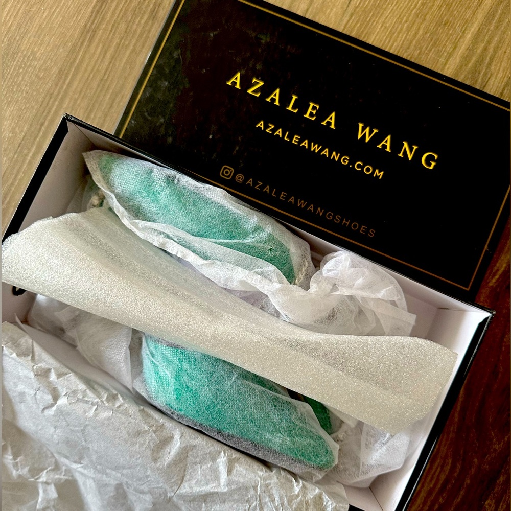 Green Satin and Rhinestone Heels - Picture 6 of 7